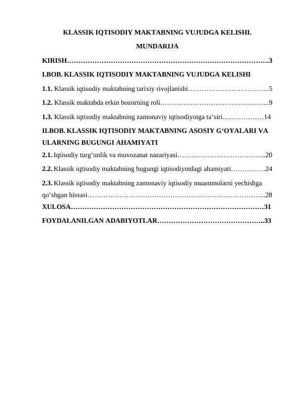 KLASSIK IQTISODIY MAKTABNING VUJUDGA KELISHI.