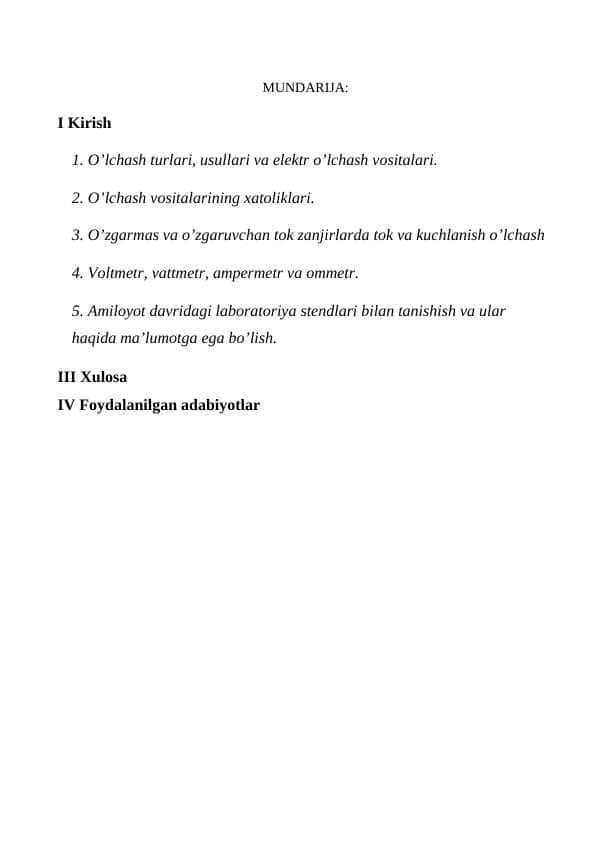 O’lchash turlari, usullari va elektr o’lchash vositalari.