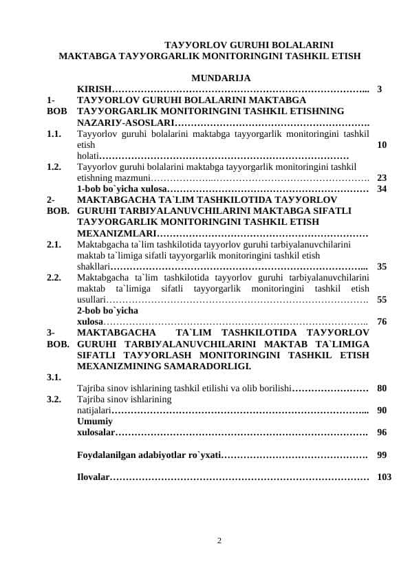 TАУУОRLОV GURUHI BОLАLАRINI MАKTАBGА TАУУОRGАRLIK MОNITОRINGINI TАSHKIL ETISH