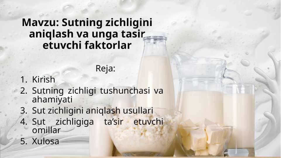 Sutning zichligini aniqlash va unga tasir etuvchi faktorlar