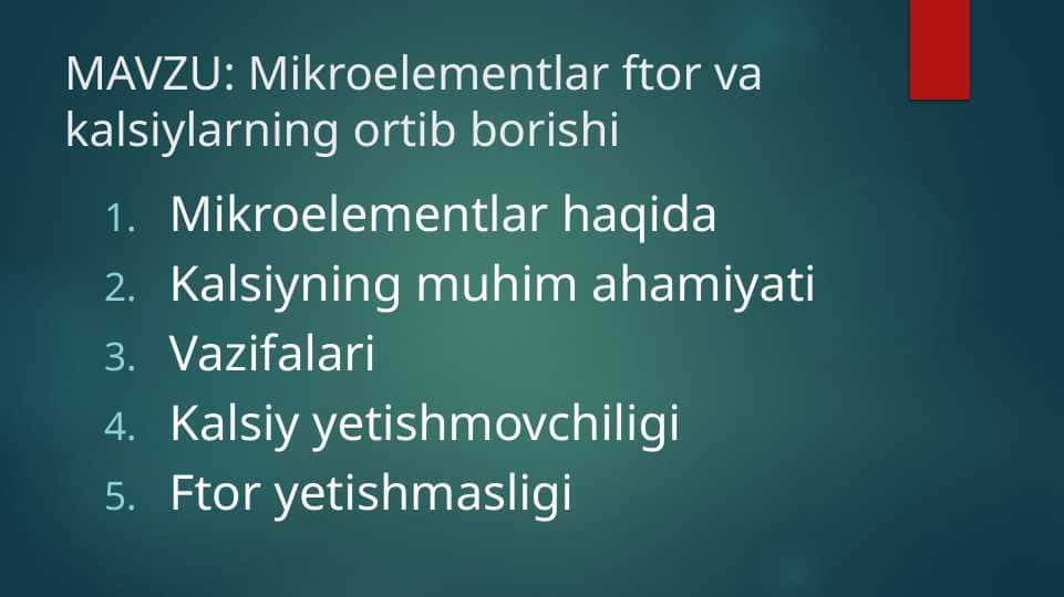 Mikroelementlar ftor va kalsiylarning ortib borishi