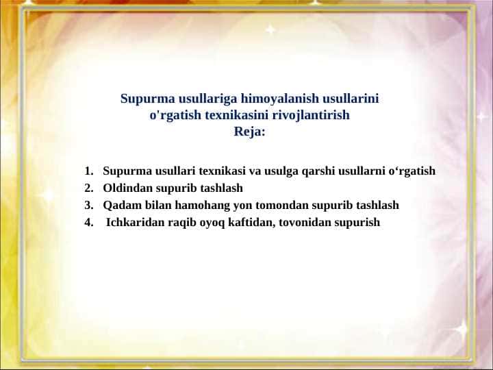 Supurma usullariga himoyalanish usullarini o'rgatish texnikasini rivojlantirish