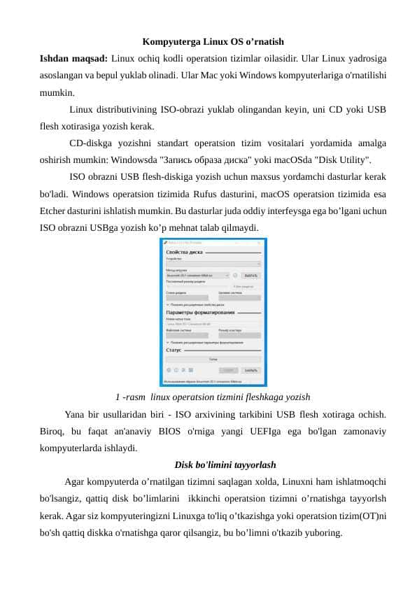 Kompyuterga Linux OS o’rnatish