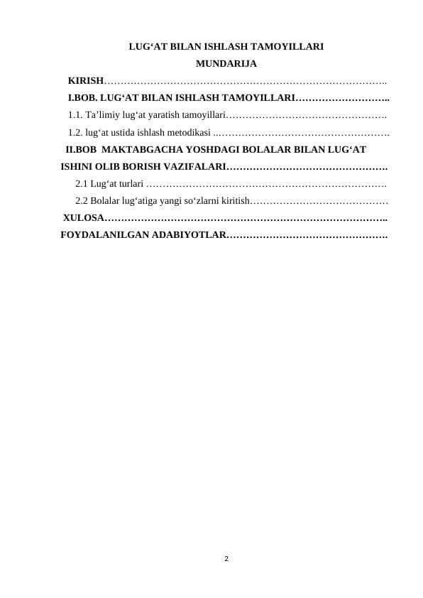 LUGʻAT BILAN ISHLASH TAMOYILLARI