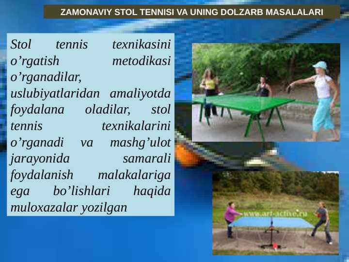ZAMONAVIY STOL TENNISI VA UNING DOLZARB MASALALARI