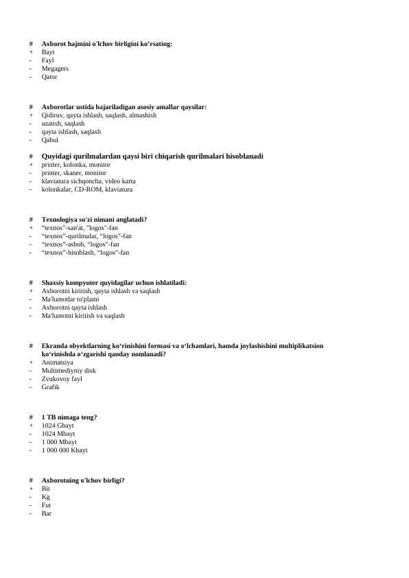 1-kurs Iqtisodiyotda test javoblari bilan