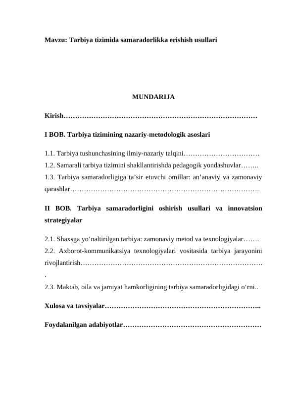 Tarbiya tizimida samaradorlikka erishish usullari