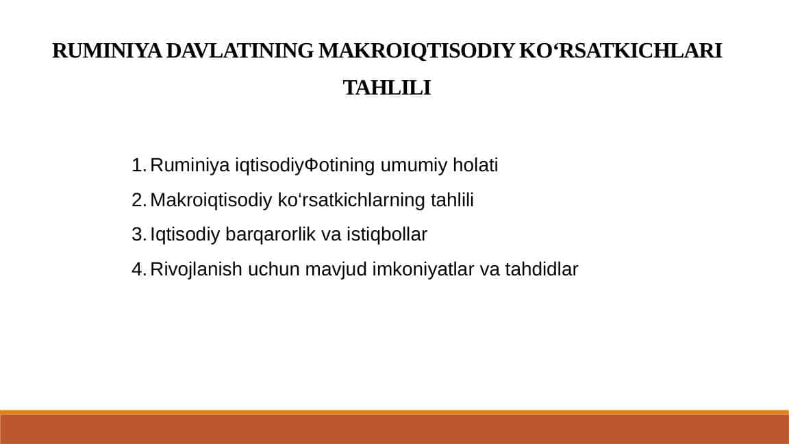 RUMINIYA DAVLATINING MAKROIQTISODIY KO‘RSATKICHLARI TAHLILI