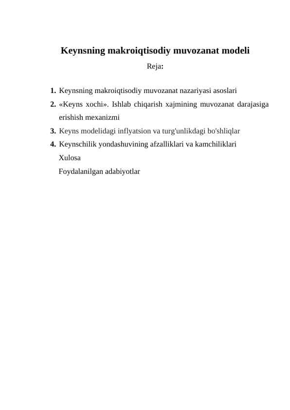 Keynsning makroiqtisodiy muvozanat modeli