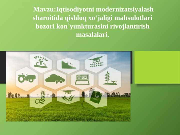 Iqtisоdiyotni mоdеrnizаtsiyalаsh shаrоitidа qishlоq хo‘jаligi mаhsulоtlаri bоzоri kоn`yunkturаsini rivоjlаntirish