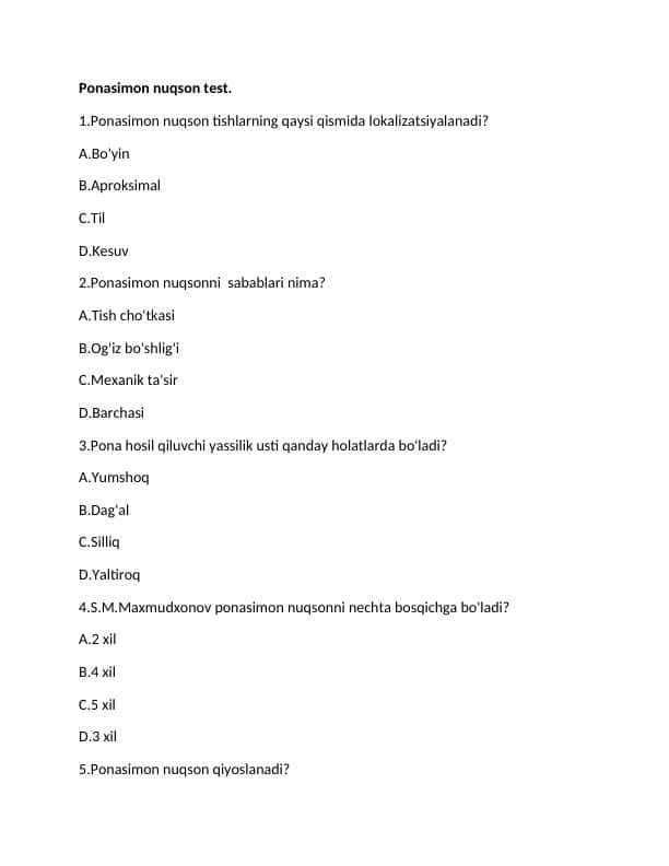 Ponasimon nuqson test.