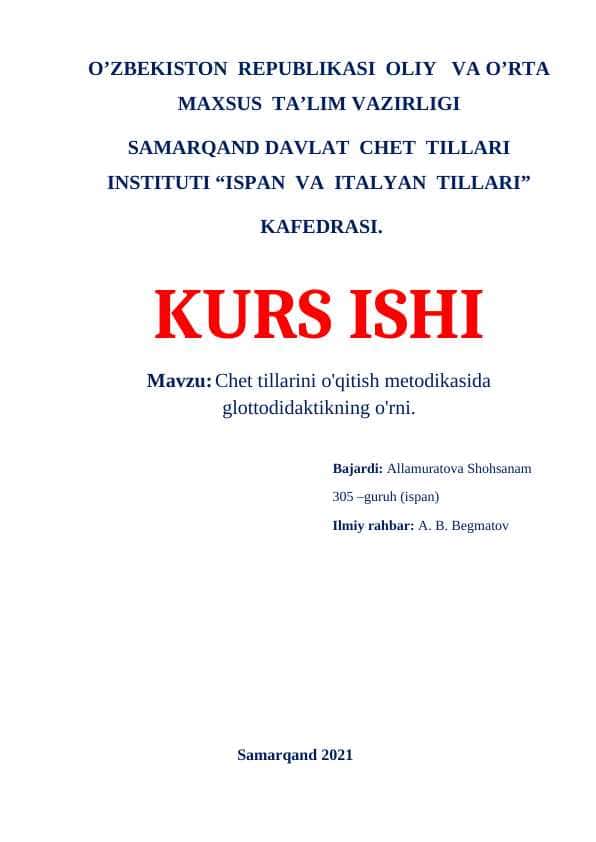 Chet tillarini o'qitish metodikasida glottodidaktikning o'rni.