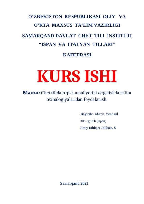 Chet tilida o'qish amaliyotini o'rgatishda ta'lim texnalogiyalaridan foydalanish.