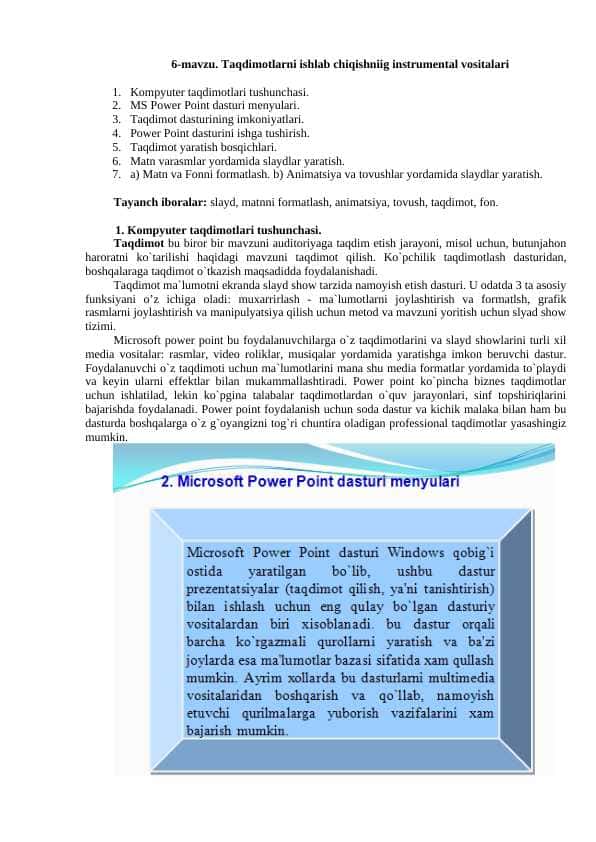 Taqdimоtlarni ishlab chiqishning instrumеntal vоsitalari