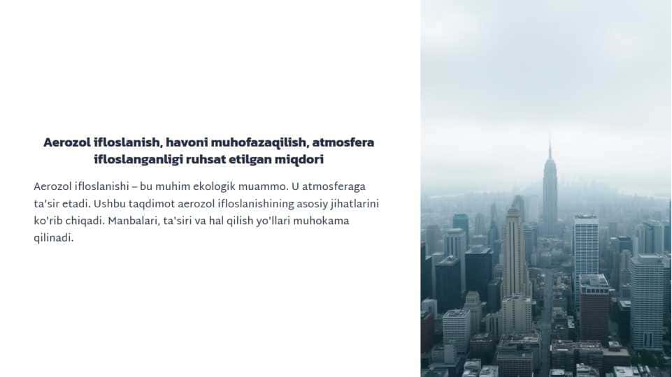 Aerozol ifloslanish, havoni muhofaza qilish, atmosfera ifloslanganligi ruxsat etilgan miqdori