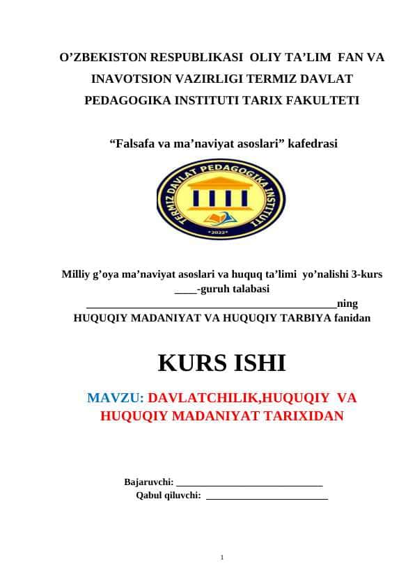 DAVLATCHILIK,HUQUQIY VA HUQUQIY MADANIYAT TARIXIDAN