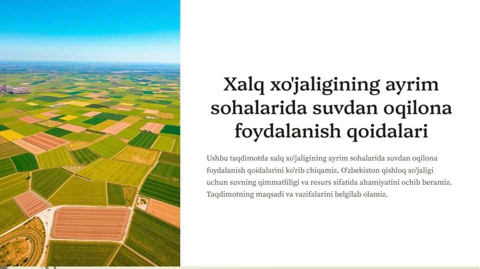 Xalq xo'jaligining ayrim sohalarida suvdan oqilona foydalanish qoidalari