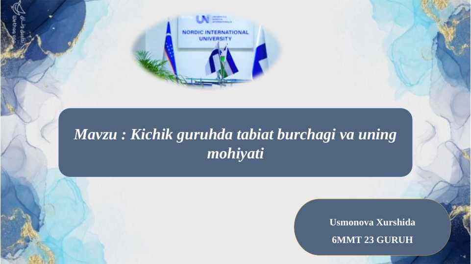 Kichik guruhda tabiat burchagi va uning mohiyati