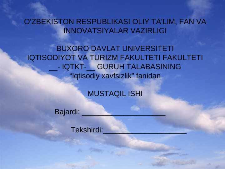 Xoʻjalikfaoliyatining moliya pul kredit sohasidagi iqtisodiy xavfsizligi