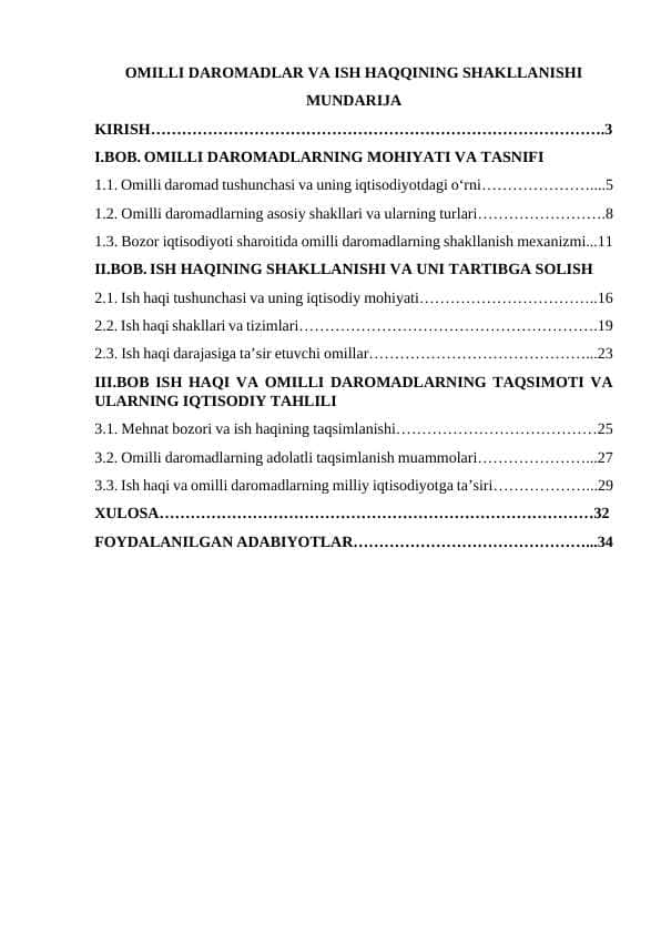 OMILLI DAROMADLAR VA ISH HAQQINING SHAKLLANISHI