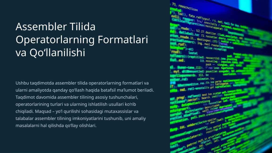 Assembler Tilida Operatorlarning Formatlari va Qo‘llanilishi