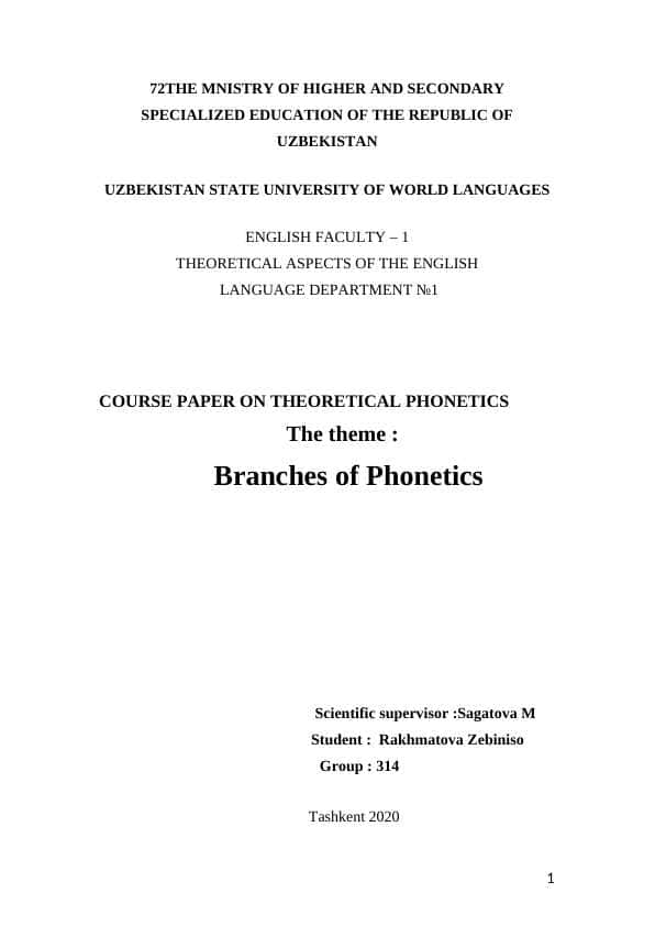The branches of phonetics coursework