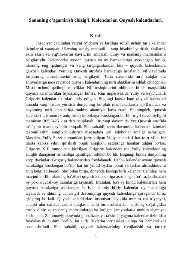 Sananing o’zgartirish chizig’i. Kalеndarlar. Quyosh kalеndarlari. M.docx