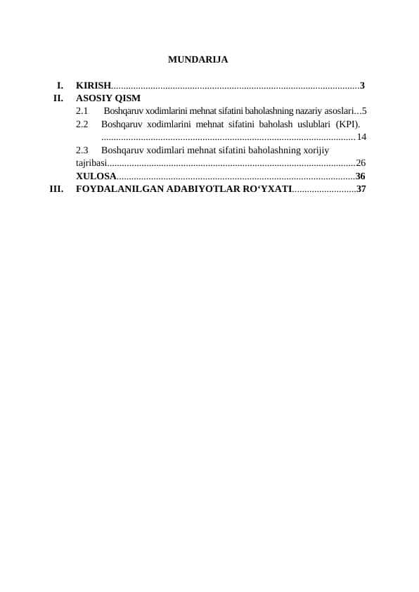 Boshqaruv xodimlarining mehnatlari sifatini baholash