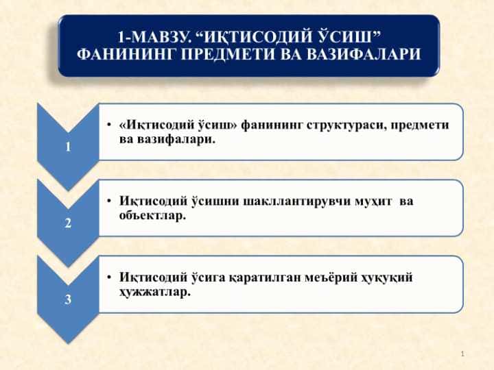 ИҚТИСОДИЙ ЎСИШ ФАНИНИНГ ПРЕДМЕТИ ВА ВАЗИФАЛАРИ