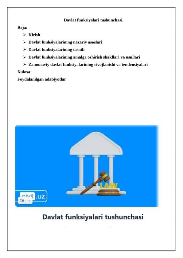 Davlat funksiyalari tushunchasi