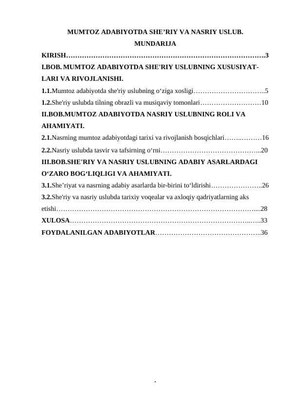 MUMTOZ ADABIYOTDA SHE’RIY VA NASRIY USLUB.