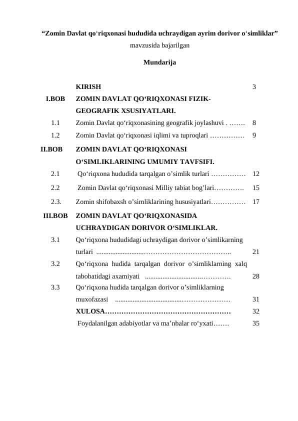 Zomin Davlat qo‘riqxonasi hududida uchraydigan ayrim dorivor o‘simliklar