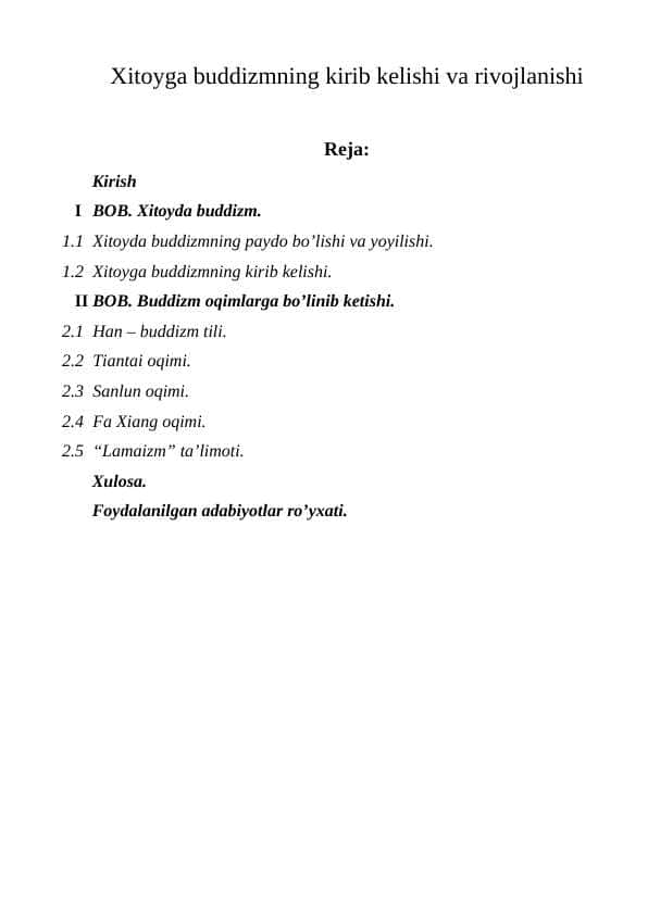 Xitoyga buddizmning kirib kelishi va rivojlanishi