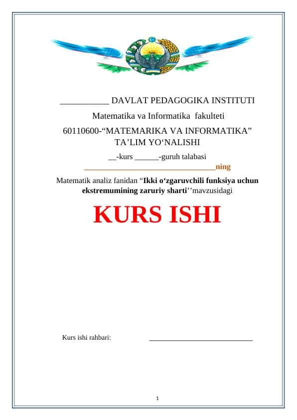 Ikki o‘zgaruvchili funksiya uchun ekstremumining zaruriy sharti
