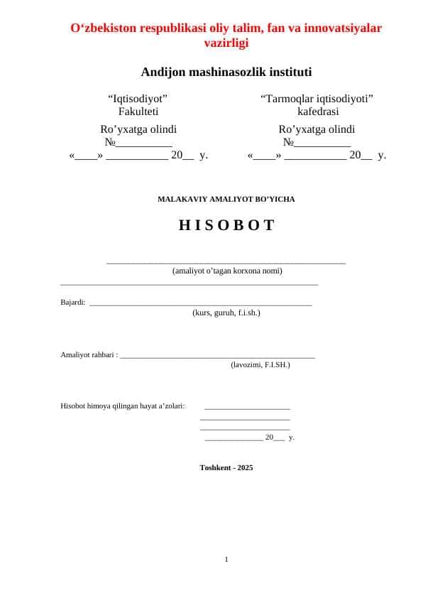 Malakaviy amaliyot bo'yicha hisobot (hokimiyat misolida)