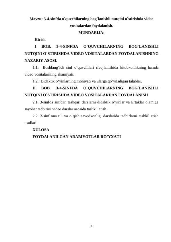 3-4-sinfda o`quvchilarning bog`lanishli nutqini o`stirishda video vositalardan foydalanish