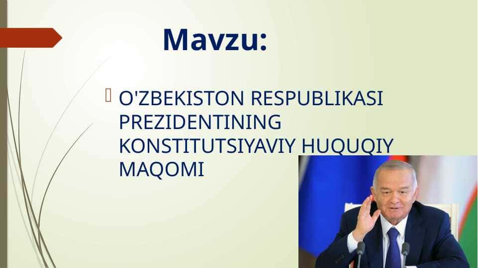 o'zbekiston respublikasi prezidentining konstitutsiyaviy huquqiy maqomi