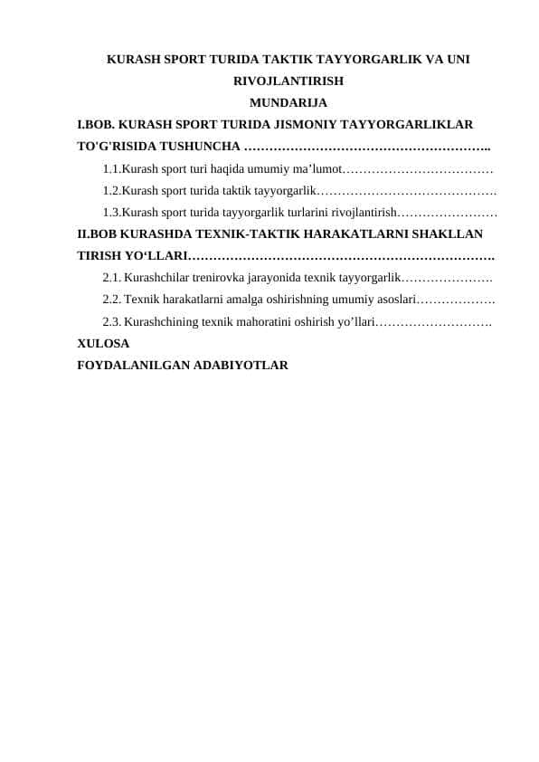 KURASH SPORT TURIDA TAKTIK TAYYORGARLIK VA UNI RIVOJLANTIRISH