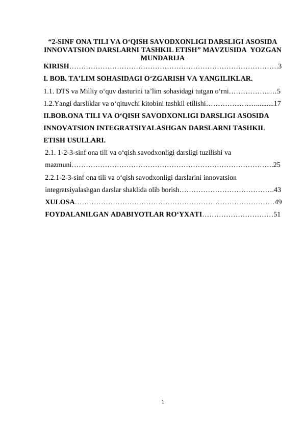 2-sinf ona tili va o‘qish savodxonligi darsligi asosida innovatsion darslarni tashkil etish