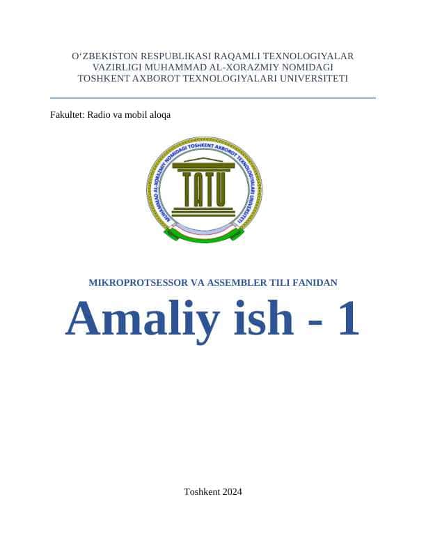 Assembler tilida raqamlar ustida oddiy arifmetik mantiqiy operatsiyalarni bajarish