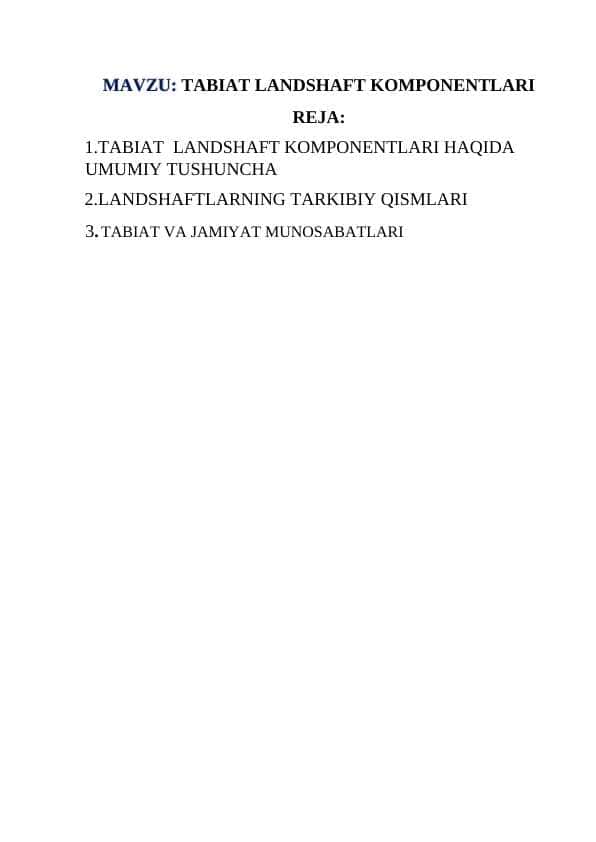 TABIAT LANDSHAFT KOMPONENTLARI