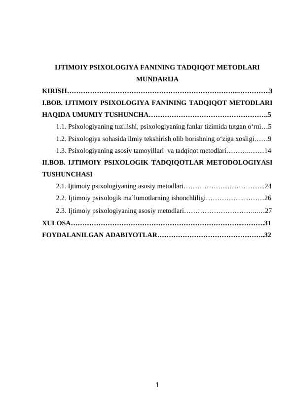 IJTIMOIY PSIXOLOGIYA FANINING TADQIQOT METODLARI