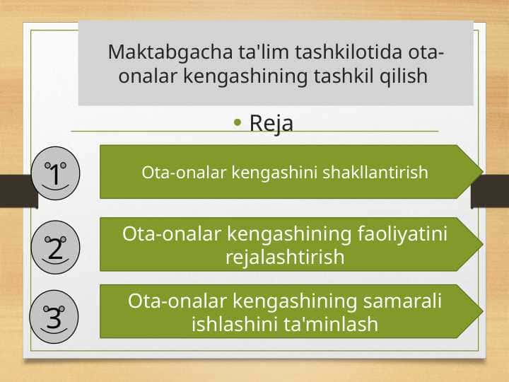 Maktabgacha ta'lim tashkilotida ota-onalar kengashining tashkil qilish