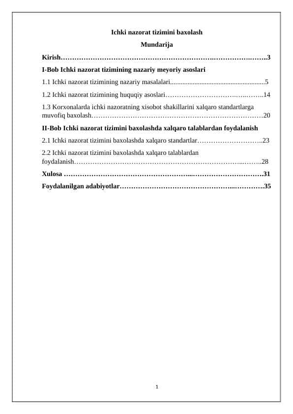 Ichki nazorat tizimini baxolash