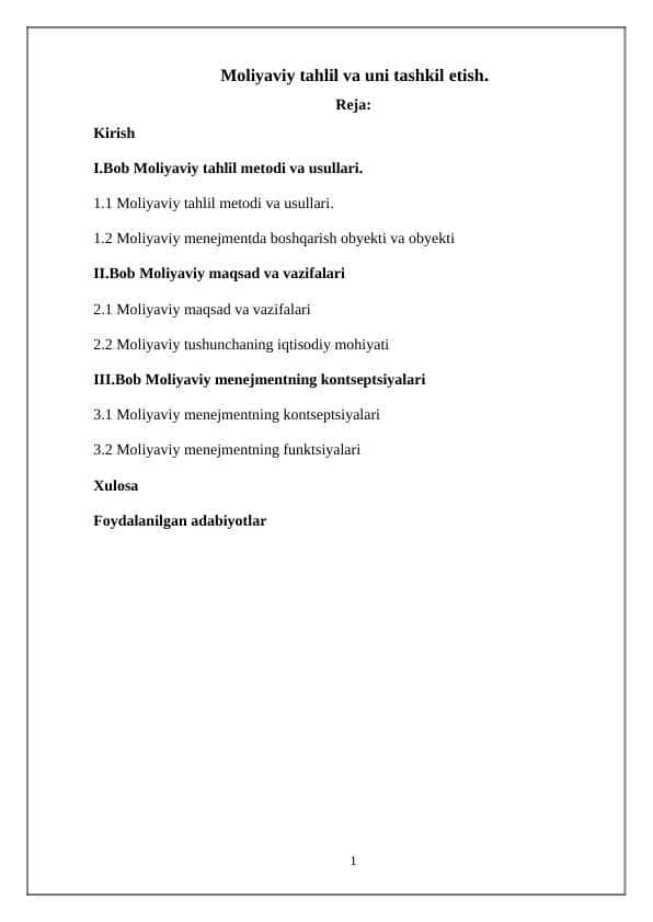 Moliyaviy tahlil metodi va usullari