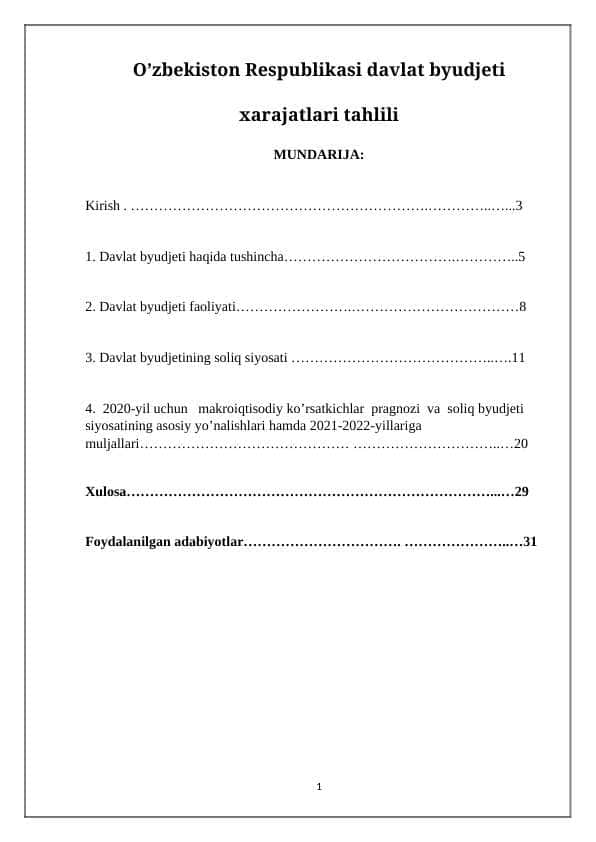 O’zbekiston Respublikasi davlat byudjeti