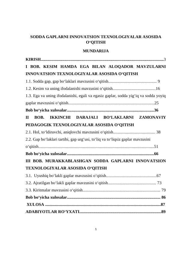 SODDA GAPLARNI INNOVATSION TEXNOLOGIYALAR ASOSIDA O‘QITISH