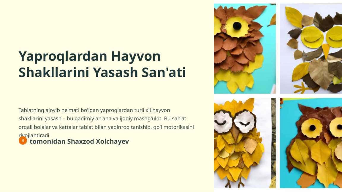 Yaproqlardan Hayvon Shakllarini Yasash