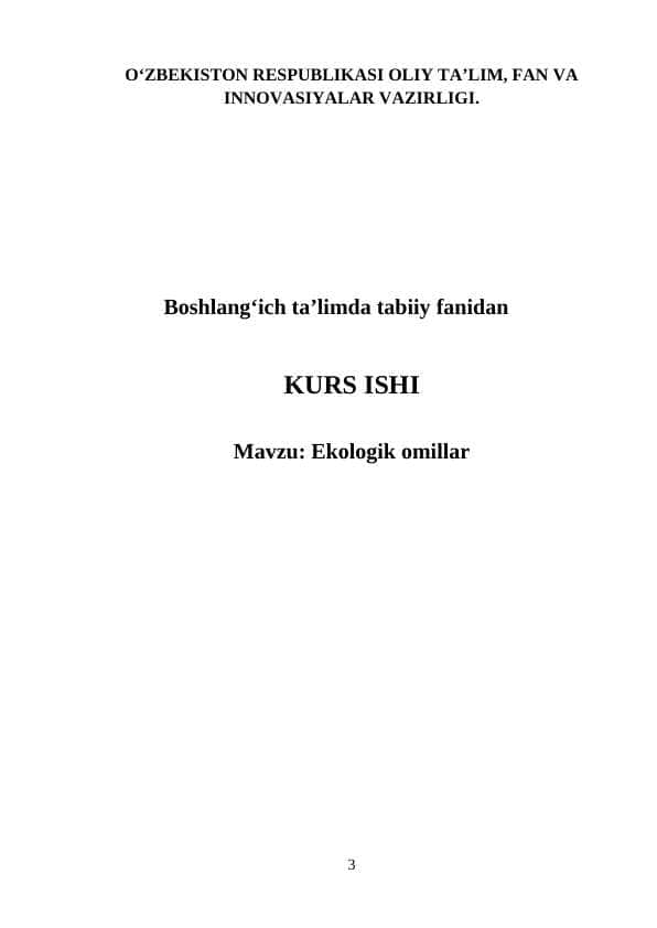 Ekologik omillar KURS ISHI