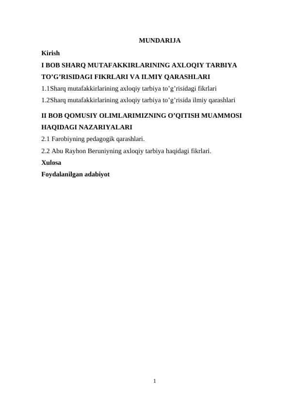 Sharq mutafakkirlarining axloqiy tarbiya haqidagi qarashlari